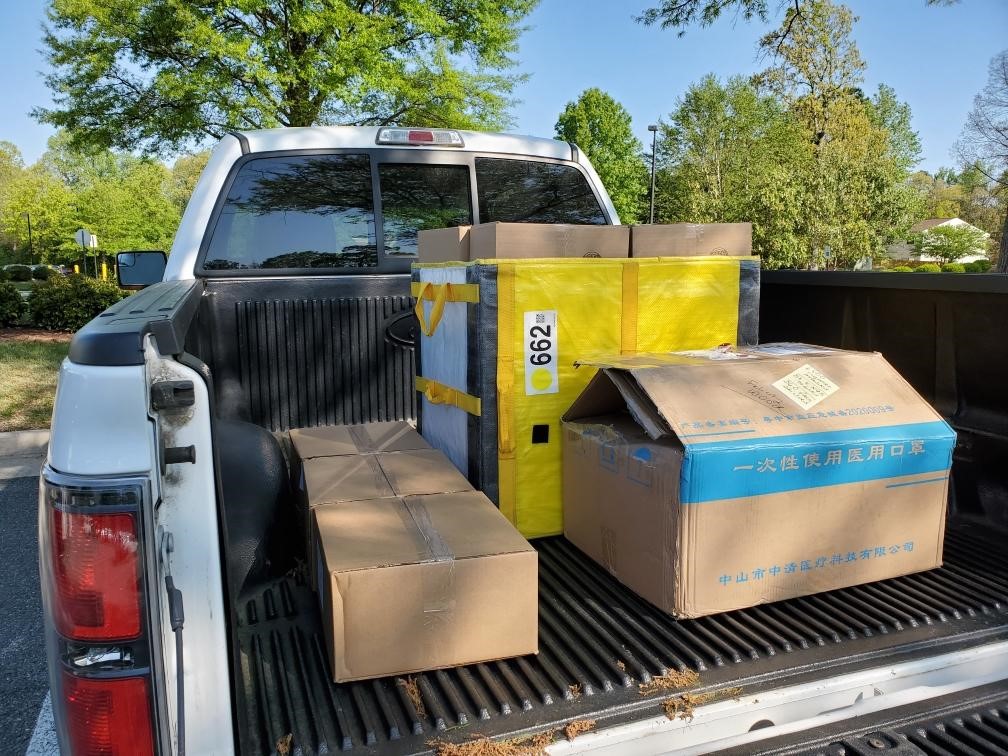 Boxes in picked up truck