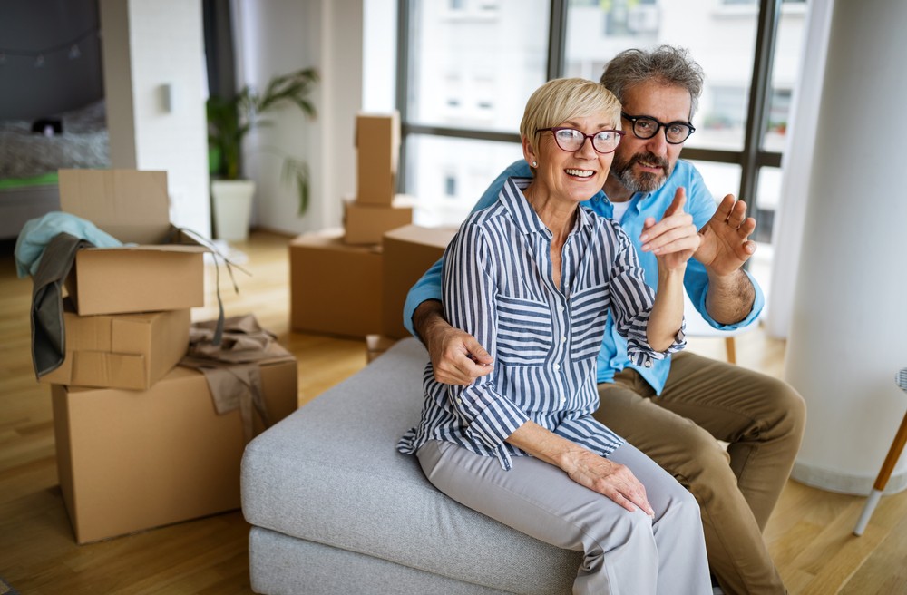 Senior couple downsizing and moving out of their home.