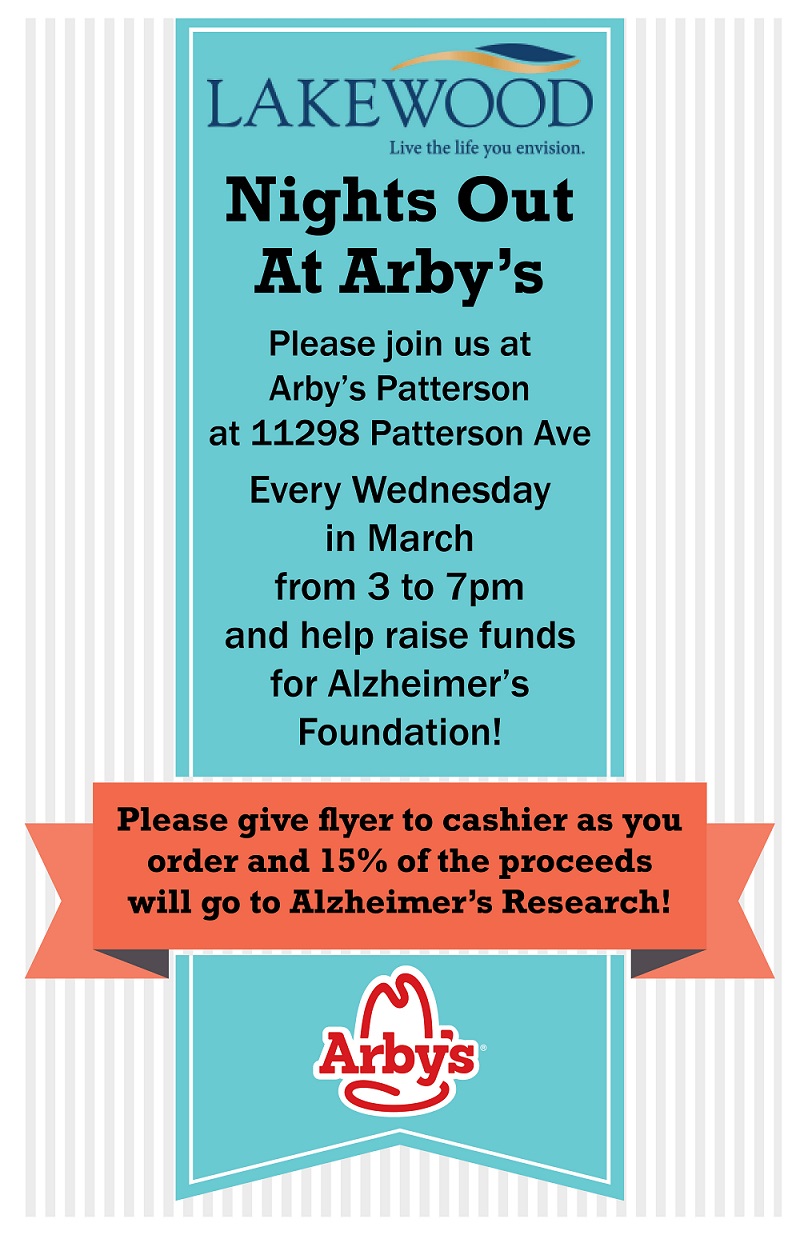 Lakewood brochure about night out at Arby's
