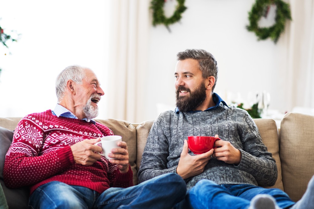 Father and son talking over the holiday season